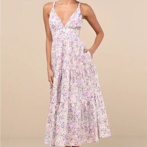 Lulus Brightly Blossoming Pink Multi Floral Tiered Midi Dress